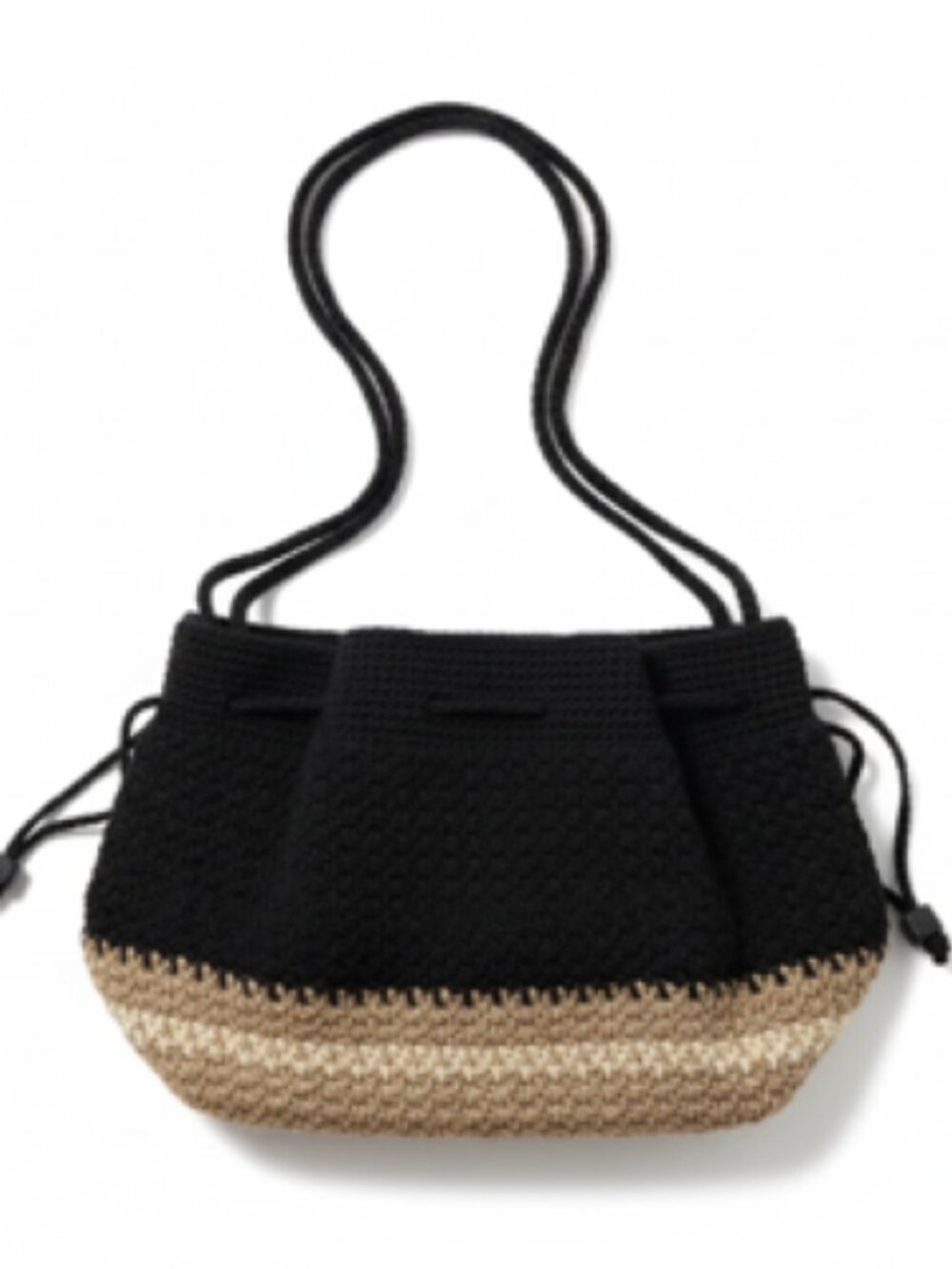 Liz Claiborne Black and Beige Crochet Woven Hand Shoulder Bag